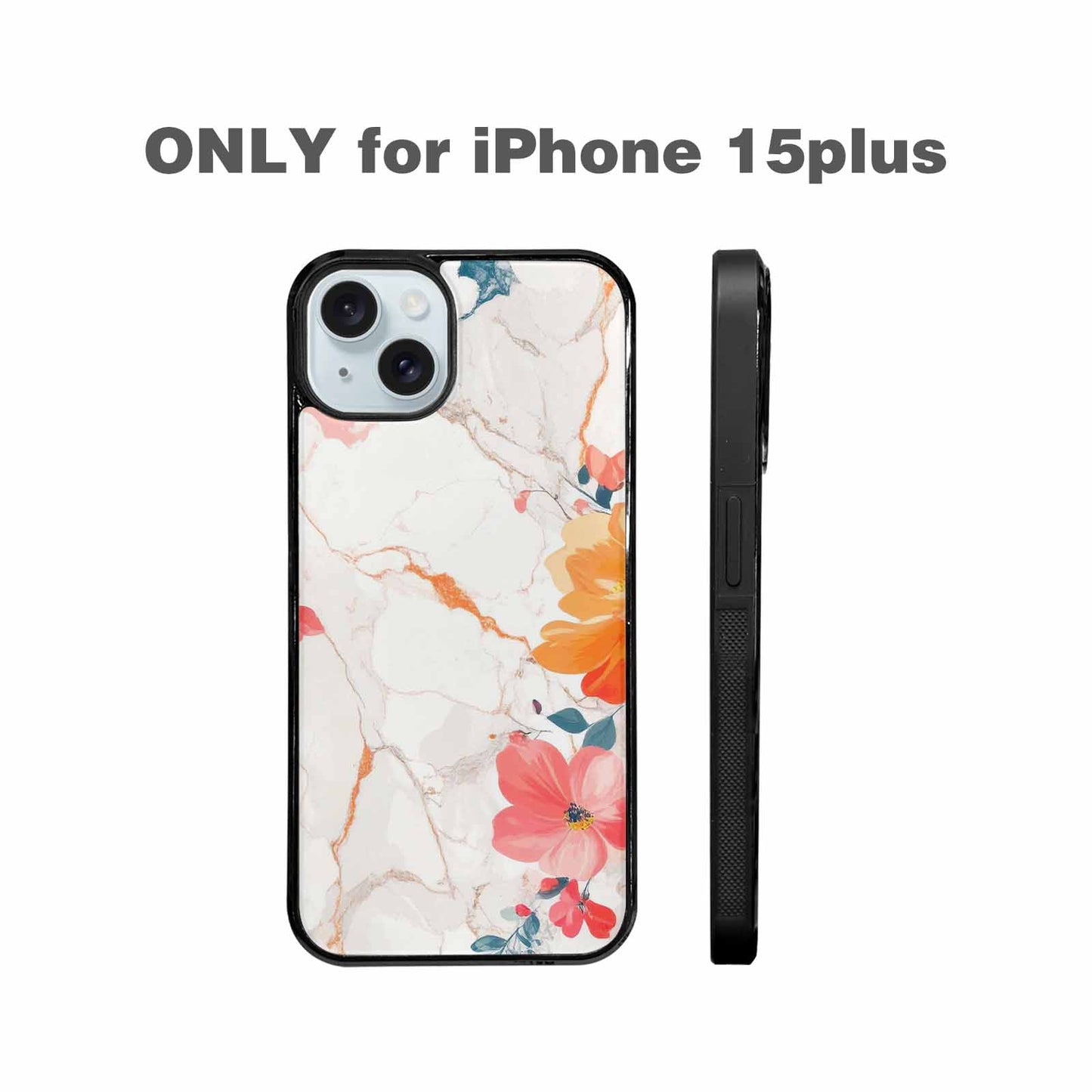 iPhone 15 Plus Case — Marble Floral, Custom Printed Phone Case