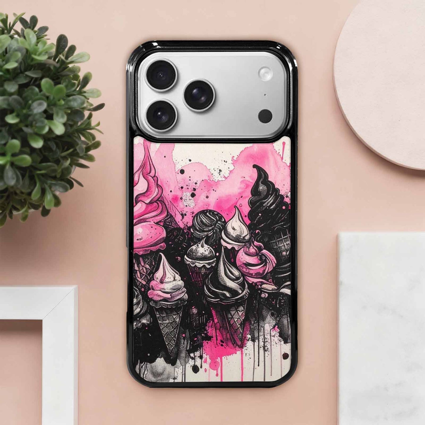iPhone 17 Pro Max Case — Black &amp; Pink Ink Original Art, Custom Print Case Cover