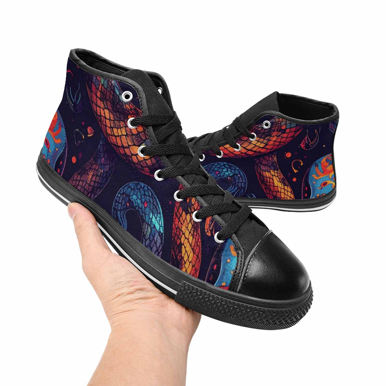 MEN'S Snake Skulls Print High Top Canvas Vibrant Chaos Shoes