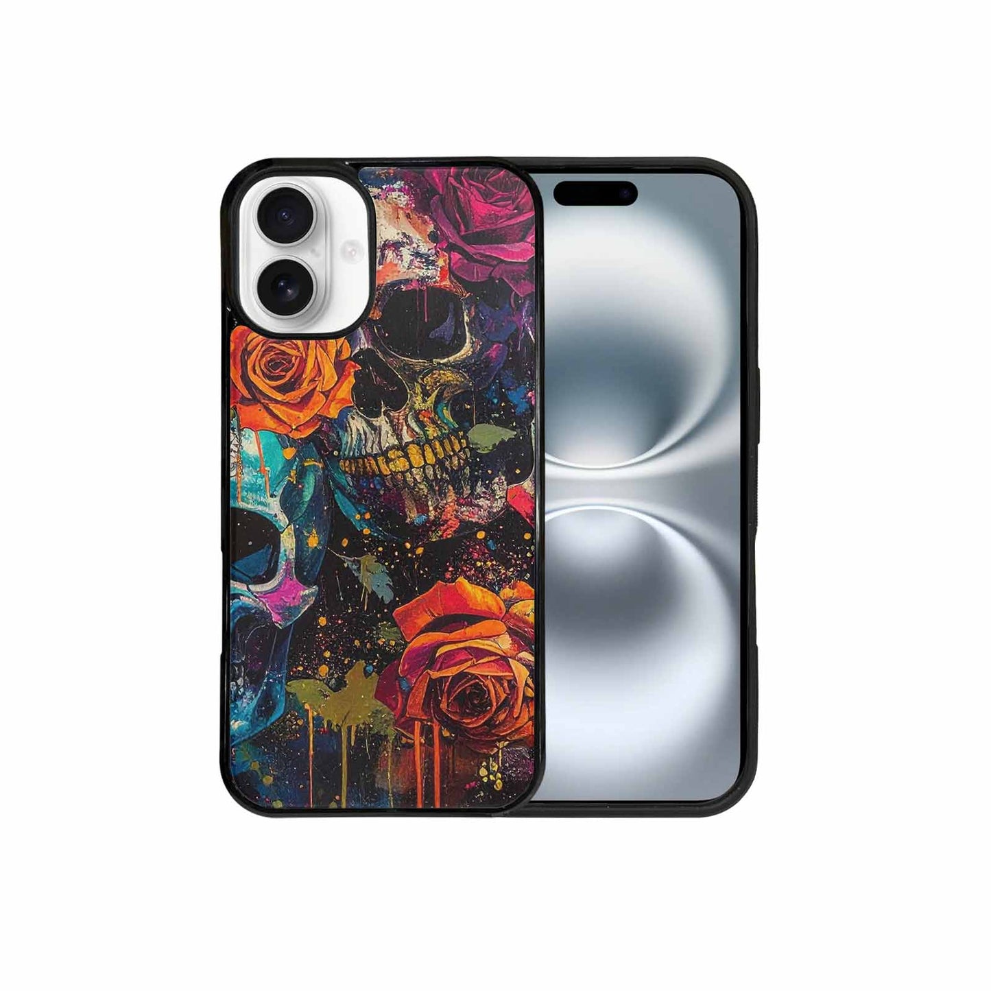 iPhone 16 Plus Case — Skulls Roses Acid Wash Custom, Custom Made Phone Cover