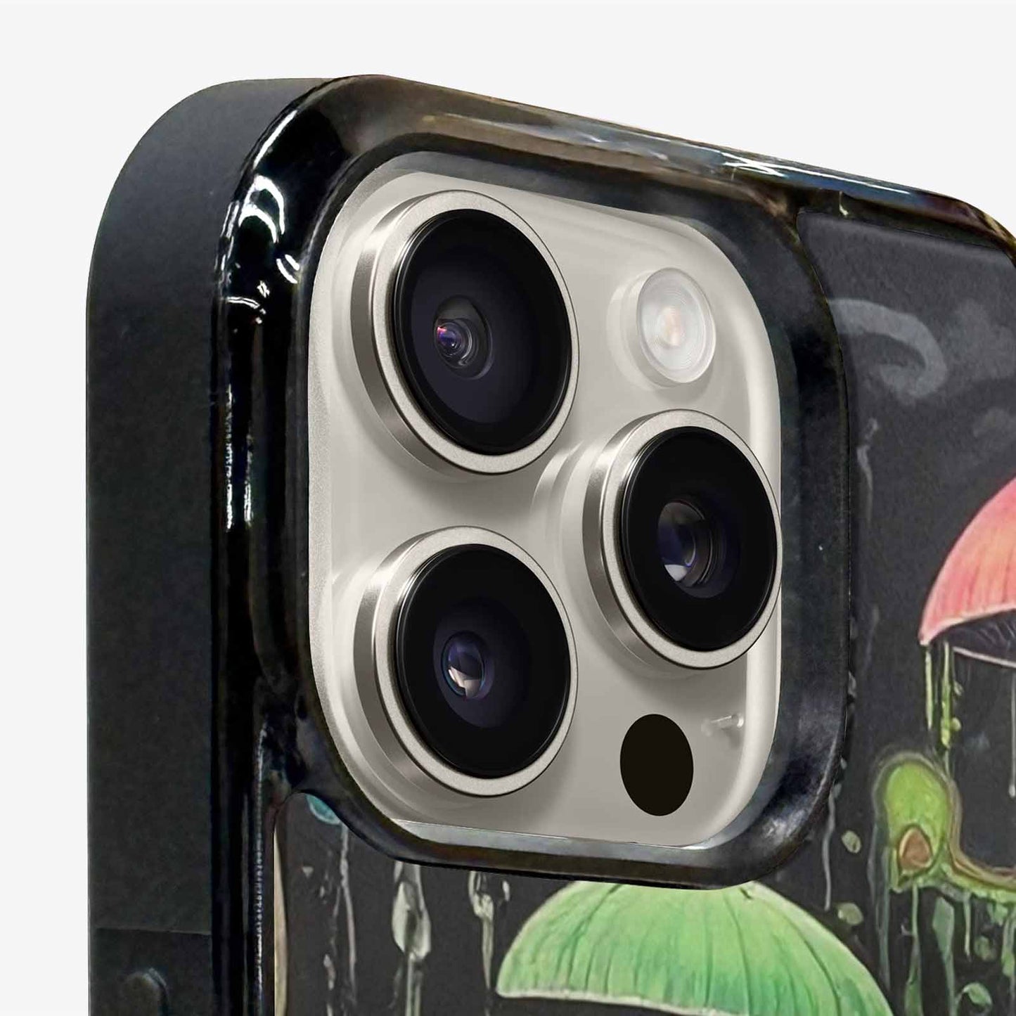 iPhone 16 Pro Max Case — Rainbow Drip Mushrooms Black Green Ink, Original Design Phone Case
