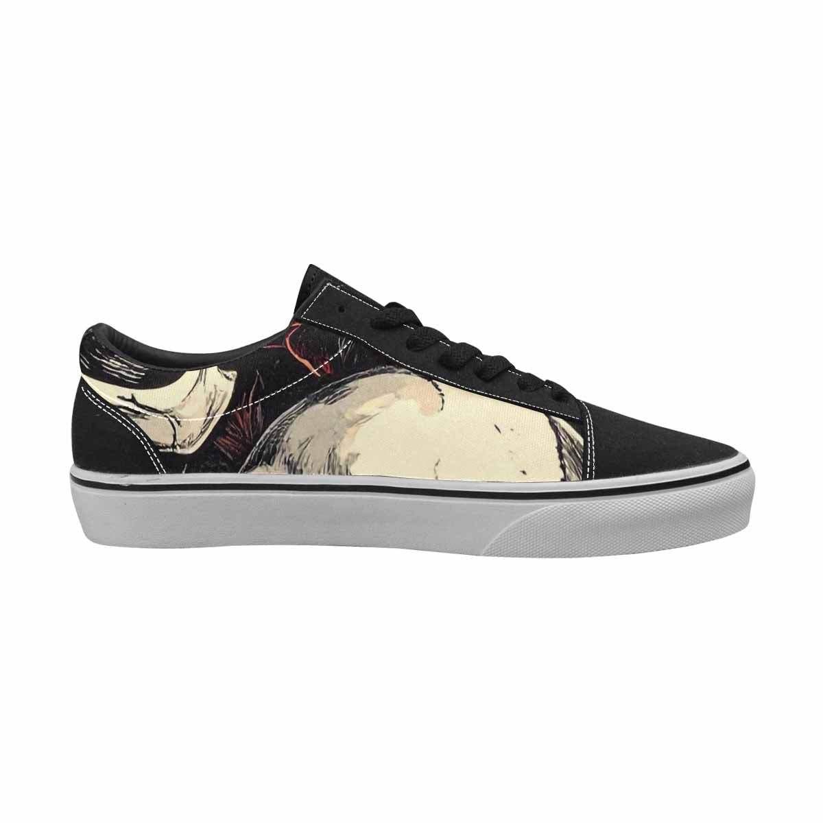WOMEN'S Skulls Roses Bold Pen Ink Canvas Lace-Up Cottagecore Sneakers