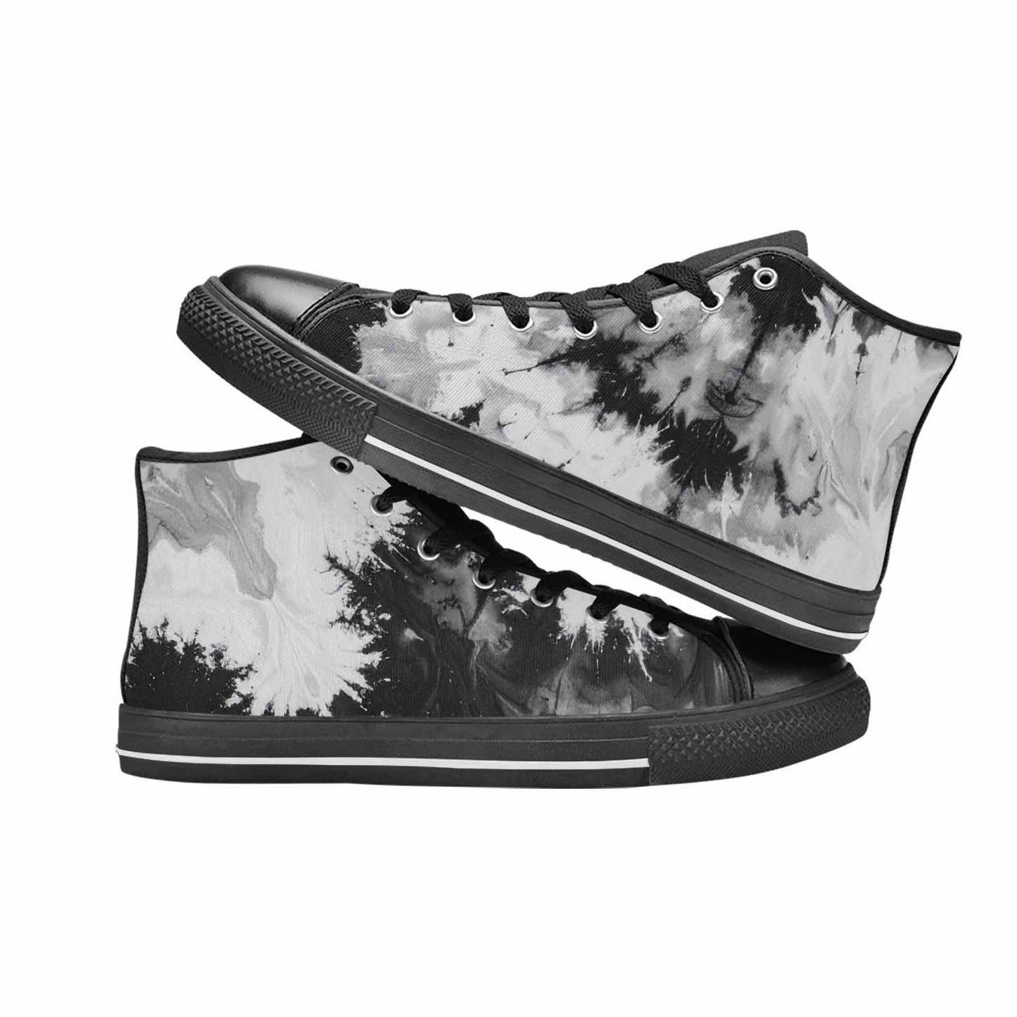 MEN'S Tie Dye Acid Wash Black White High Top Canvas Cottagecore Shoes