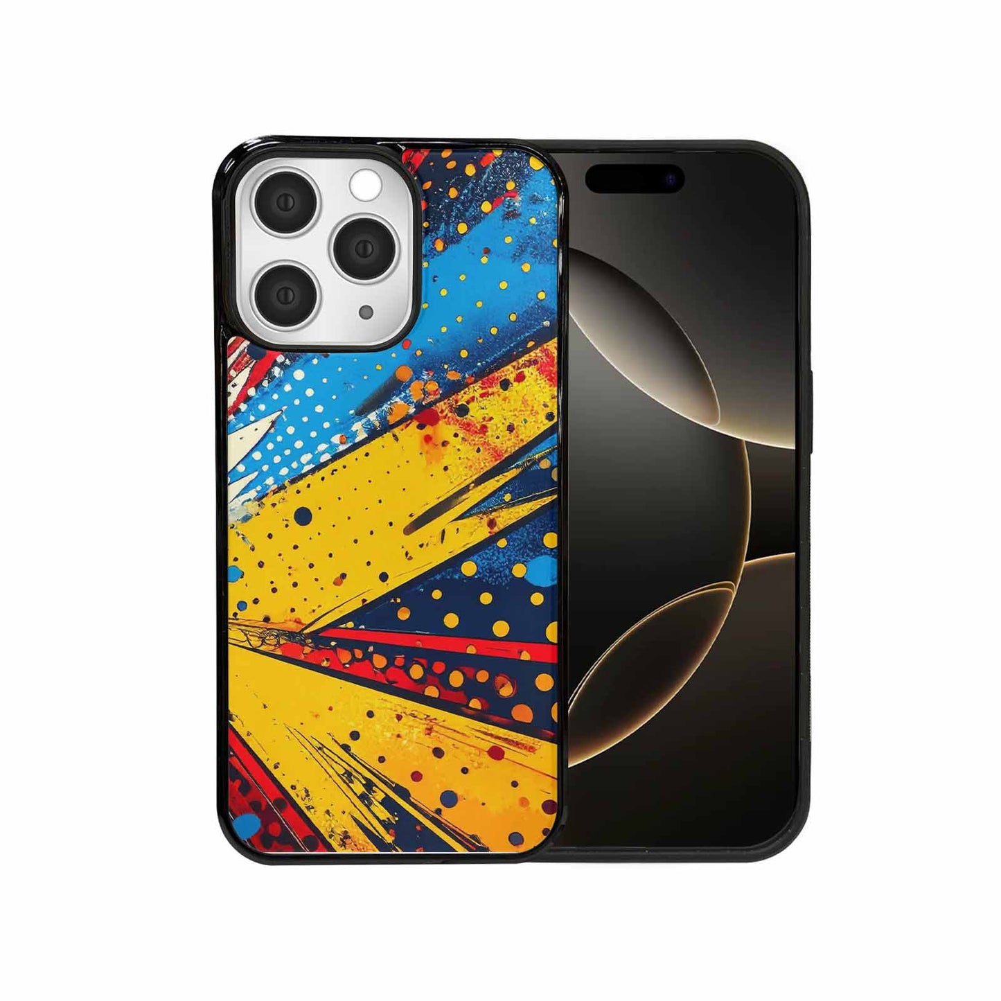 iPhone 15 Pro Max Case — Comic Halftone Comic Bursts Pattern Hundreds, Custom Phone Case