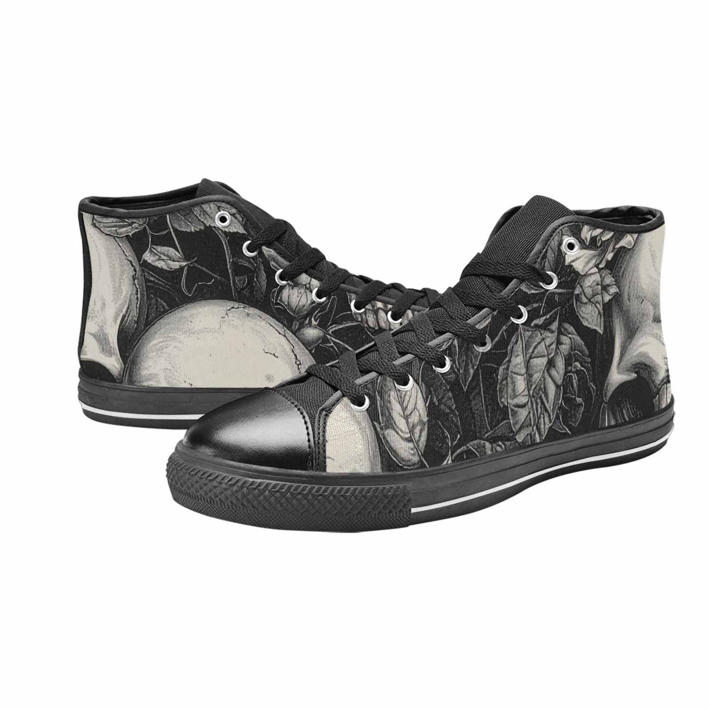 WOMEN'S Skulls Roses Pen Ink High Top Canvas Grunge Custom Shoes
