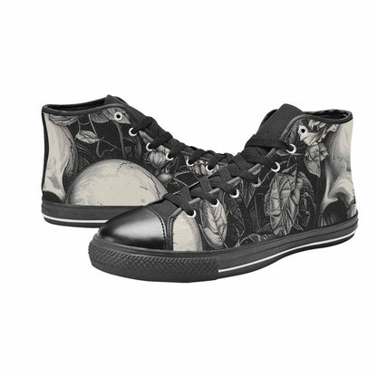 WOMEN'S Skulls Roses Pen Ink High Top Canvas Grunge Custom Shoes