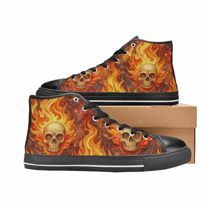 MEN'S Skulls - Flaming High Top Canvas Dark Academia Custom Sneakers