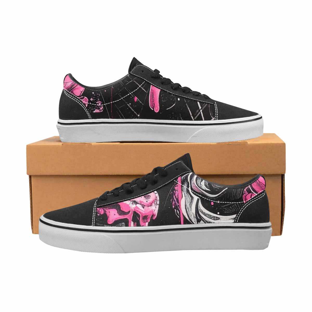 WOMEN'S Ice Cream Black & Pink Ink Canvas Custom Fashion Vibrant Chaos Custom Art Shoes