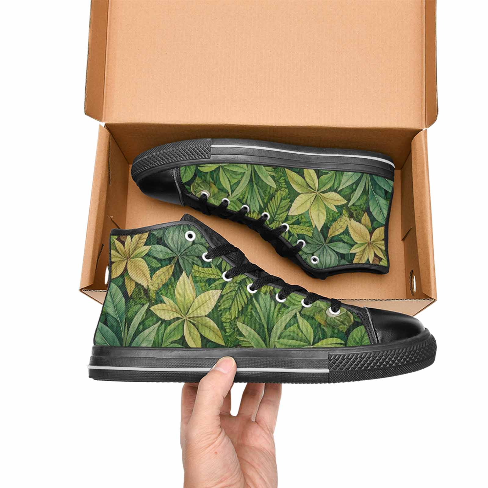 MEN'S Seven-Point Palmate Leaf High Top Canvas Vibrant Chaos Shoes