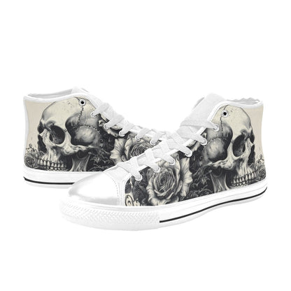 Black White Skull Women's Gothic Art High Top Canvas Shoes | Freaky Shoes®