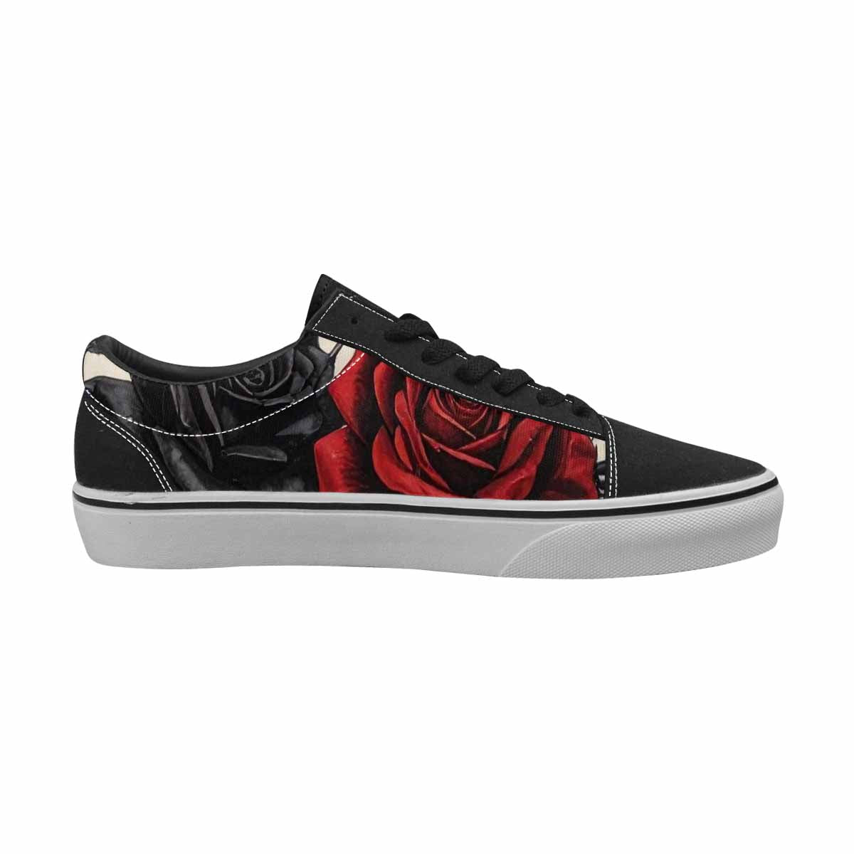 WOMEN'S Black Gothic Rose Canvas Lace-Up Y2K Shoes