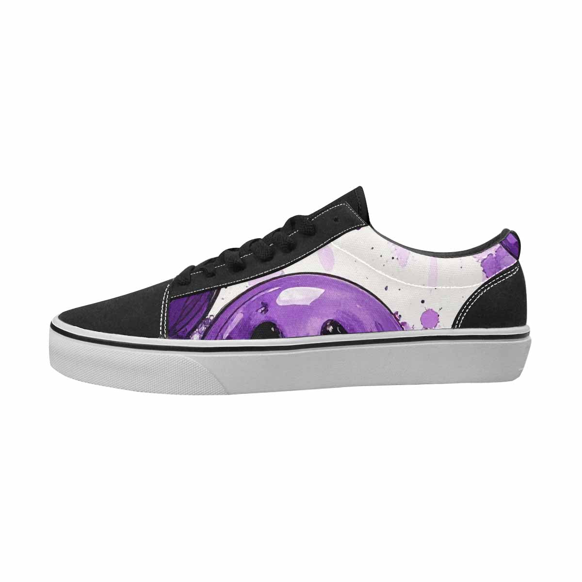 WOMEN'S Smiley Face Black & Purple Ink Canvas Personalized Neon Fantasy Original Art Sneakers