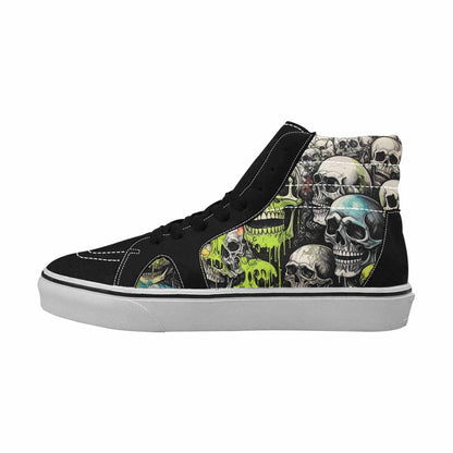 MEN'S Skulls Black & Green Ink High Top Canvas Custom Design Melting Art Limited Edition Sneakers