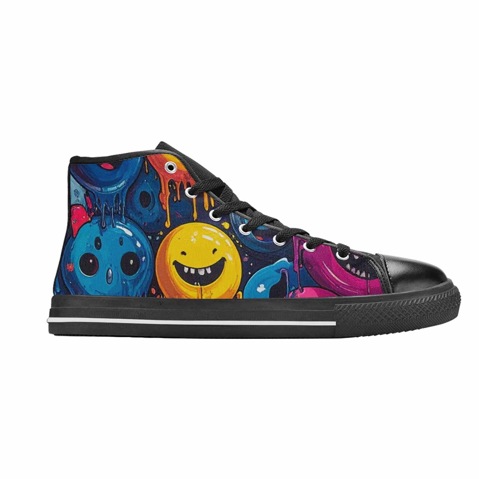 MEN'S Yellow Smiley Face High Top Canvas Neon Fantasy Shoes