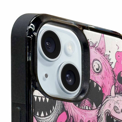 iPhone 15 Case — Monsters General Black Pink Ink Cartoon, Original Design Phone Case