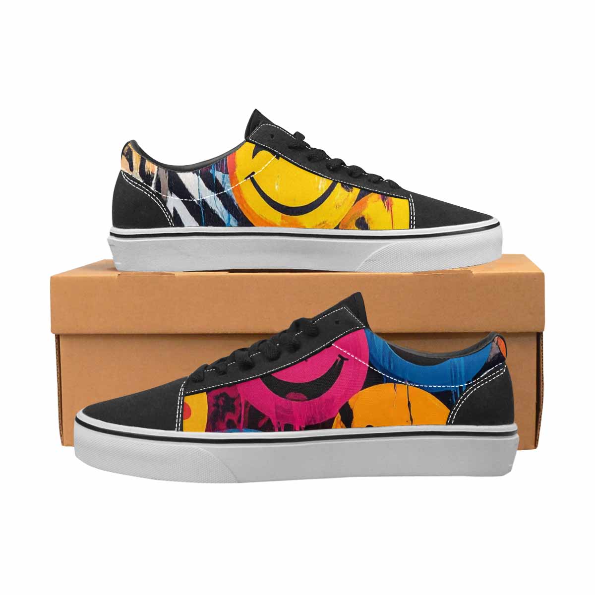 WOMEN'S Smiley Faces Lace-Up Canvas Grunge Shoes