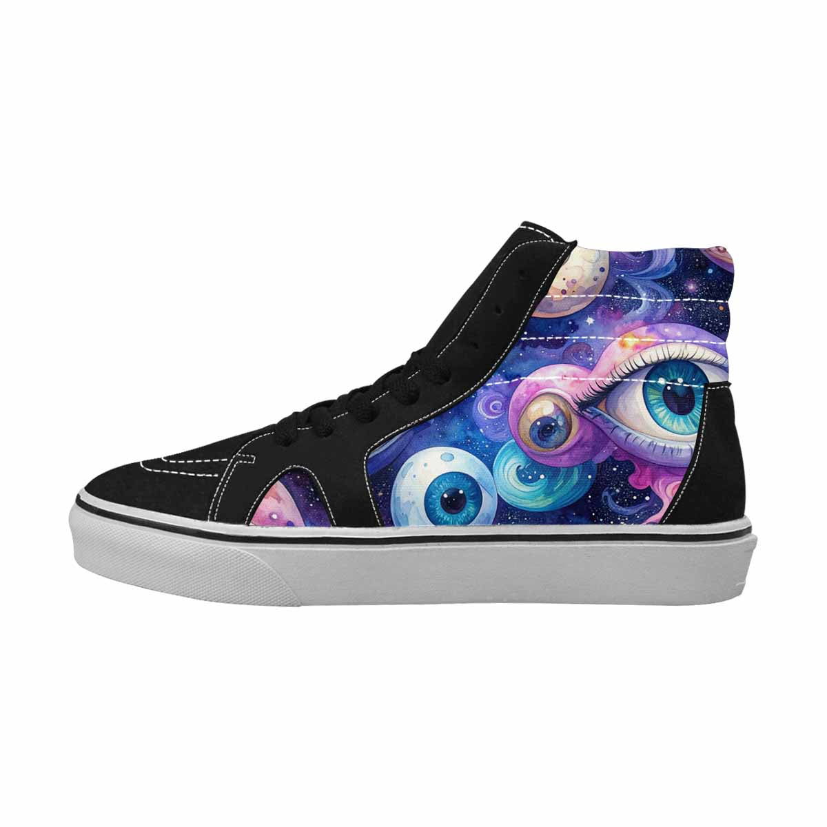 WOMEN'S Cartoon Eyeballs Galaxy High Top Canvas Wallpaper Art Custom Shoes