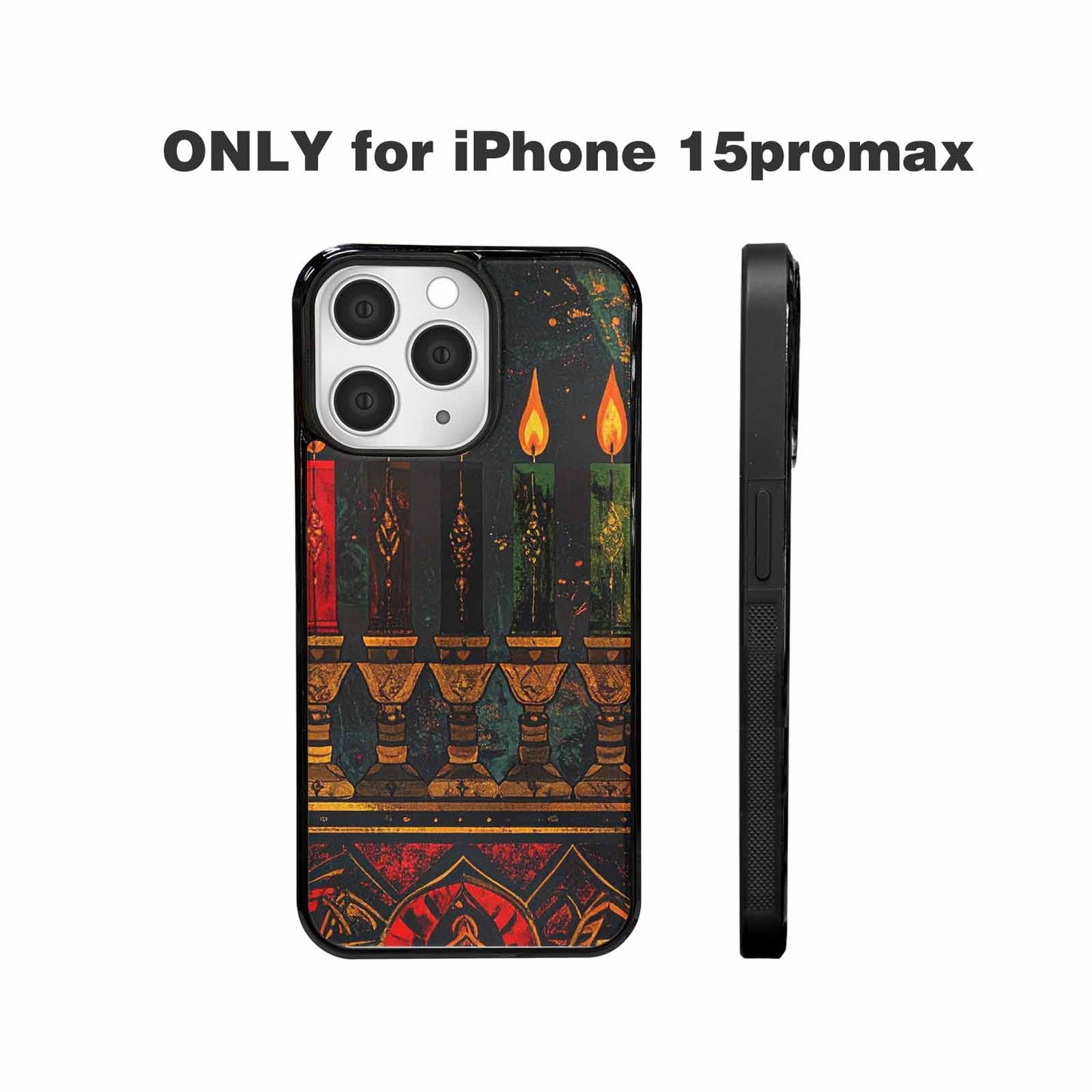 iPhone 15 Pro Max Case — Kwanzaa Kinara Pattern Seamless Repeat African, Custom Designed Case Cover