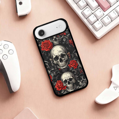 iPhone 17 Air Case — Skulls Roses Fine Line Gothic Skulls, Custom Art Phone Cover