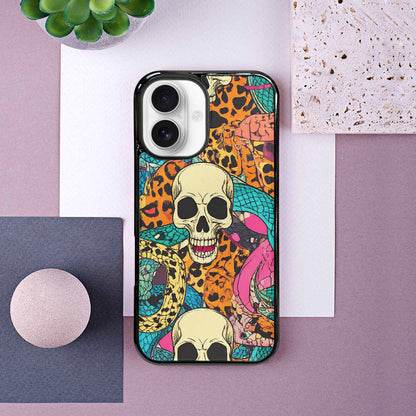 iPhone 16 Case — Snake Print Skull Custom, Customized Protective Case