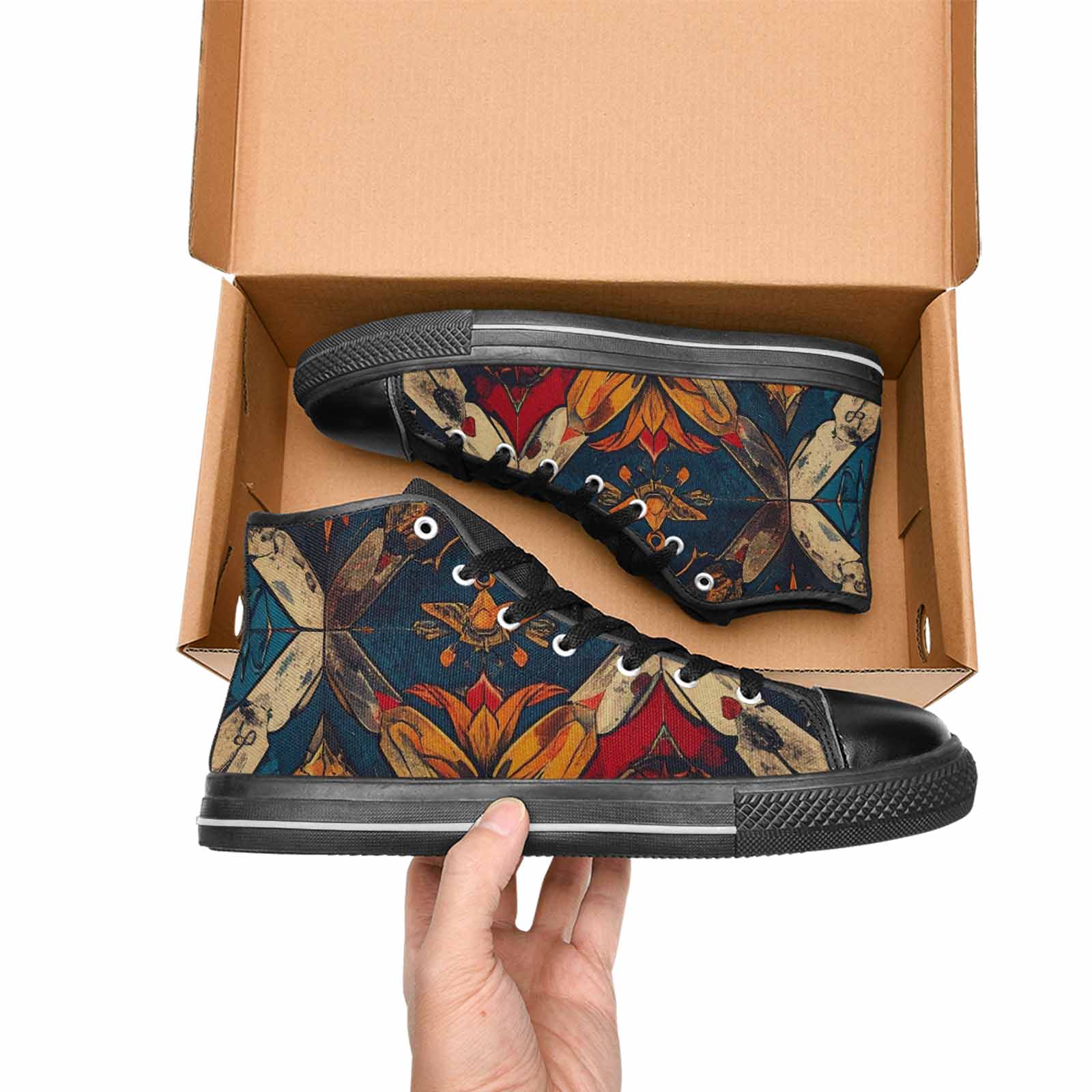 MEN'S Old School Tattoo High Top Canvas Wallpaper Art Custom Sneakers