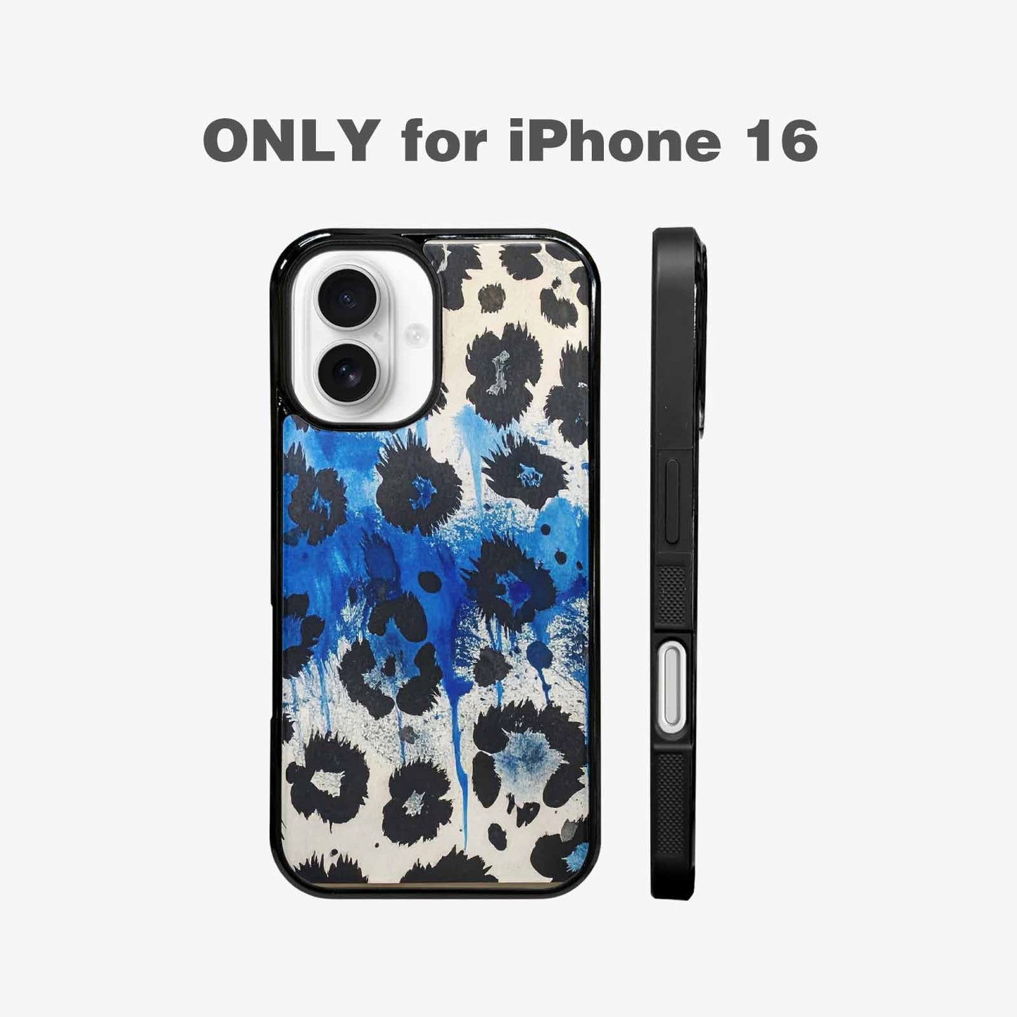 iPhone 16 Case — Animal Print Black Blue Ink Animal, Custom Print Case Cover