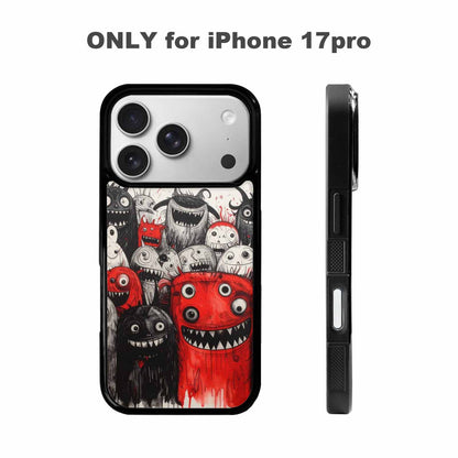 iPhone 17 Pro Case — Black Red Ink Monsters General Cartoon, Custom Printed Phone Case