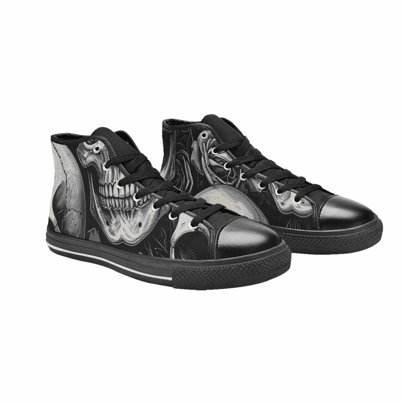WOMEN'S Skulls Roses Black Ink High Top Canvas Cottagecore Sneakers
