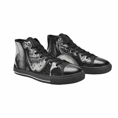 WOMEN'S Skulls Roses Black Ink High Top Canvas Cottagecore Sneakers