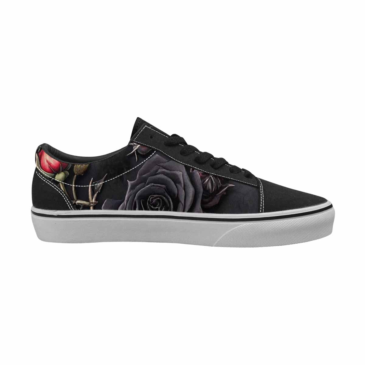 WOMEN'S Black Gothic Rose Canvas Lace-Up Vivid Custom Sneakers