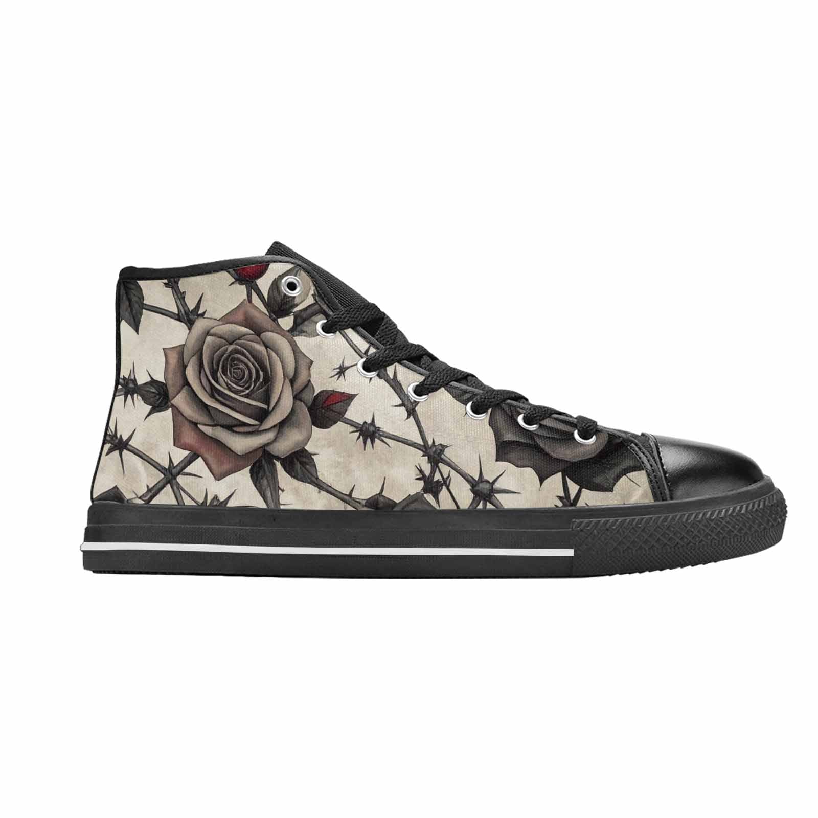 MEN'S Black Gothic Rose High Top Canvas Neon Fantasy Shoes