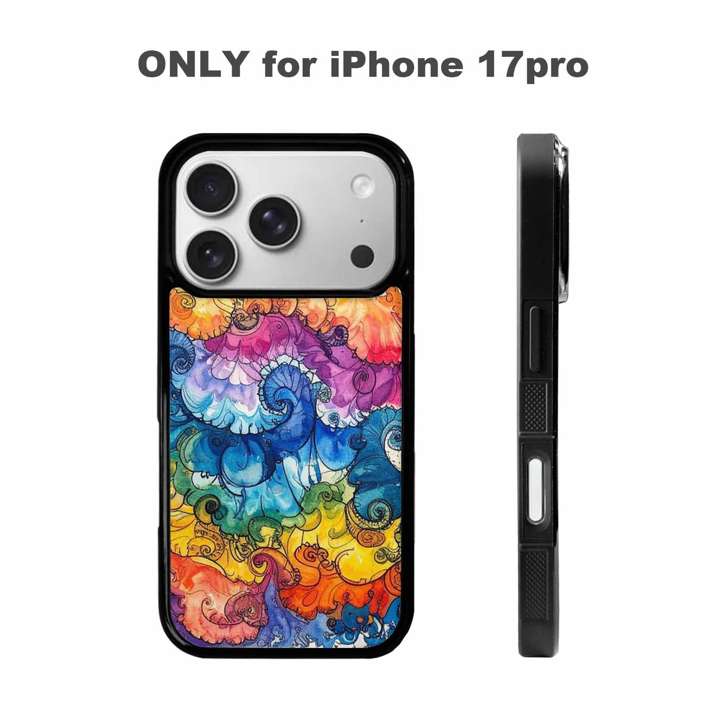 iPhone 17 Pro Case — Tie Dye Swirls Black Blue Tie, Custom Phone Case
