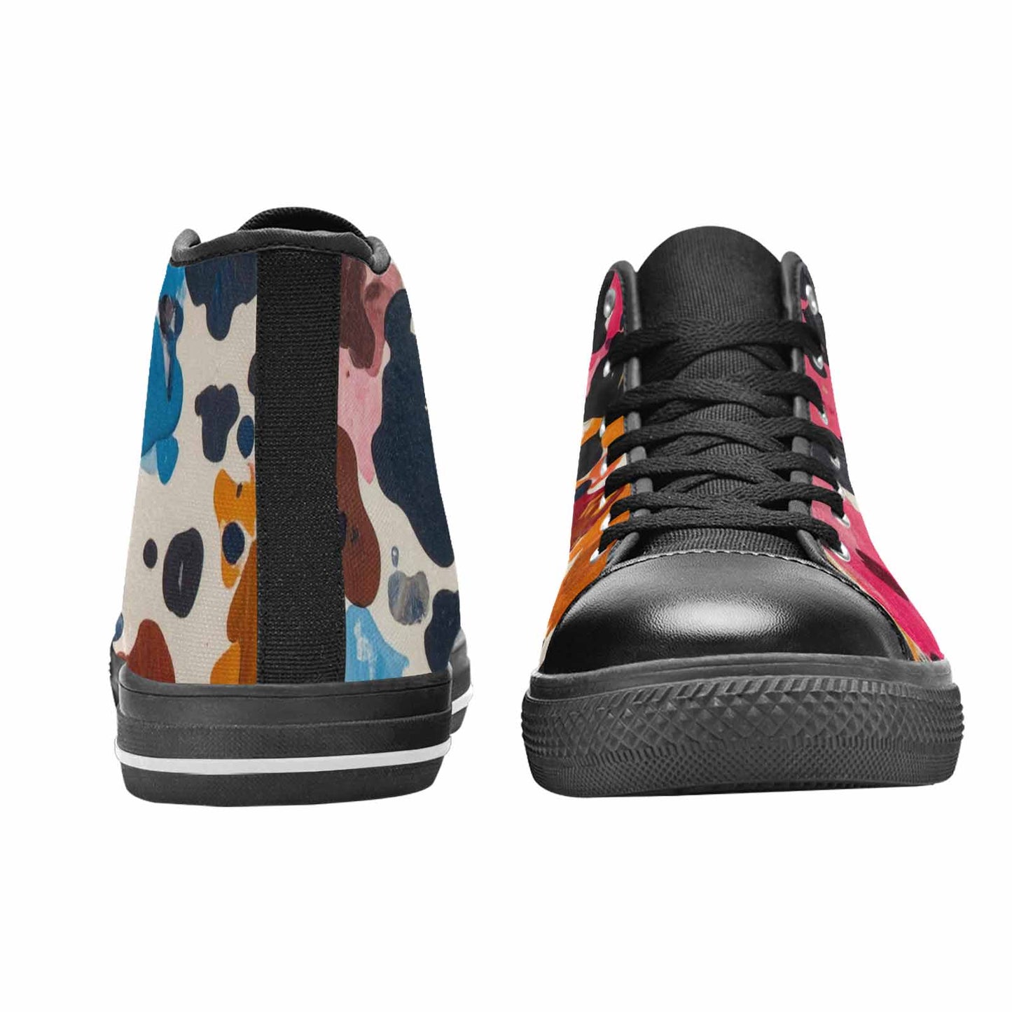 WOMEN'S Cow Animal Print High Top Canvas Vibrant Chaos Sneakers