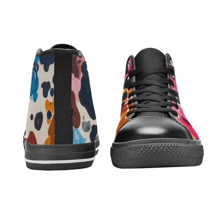 WOMEN'S Cow Animal Print High Top Canvas Vibrant Chaos Sneakers