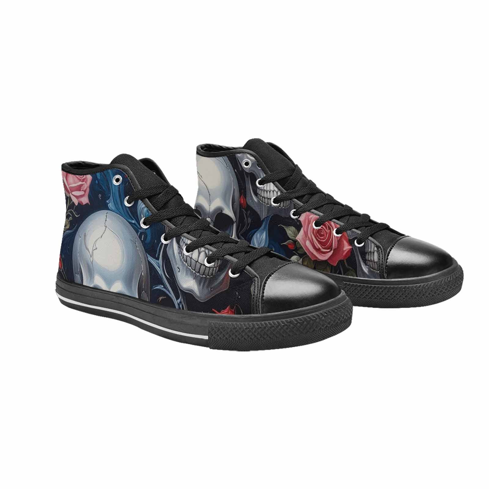 WOMEN'S Skulls Roses Chrome Airbrush High Top Canvas Cottagecore Shoes