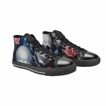 WOMEN'S Skulls Roses Chrome Airbrush High Top Canvas Cottagecore Shoes