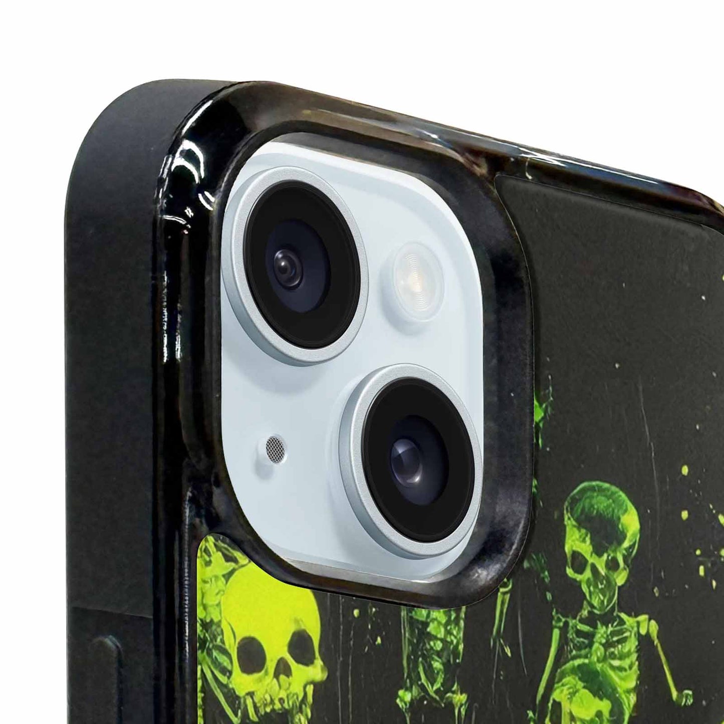 iPhone 15 Case — Skeletons Neon Green Glow Skeletons Pattern, Personalized Phone Case