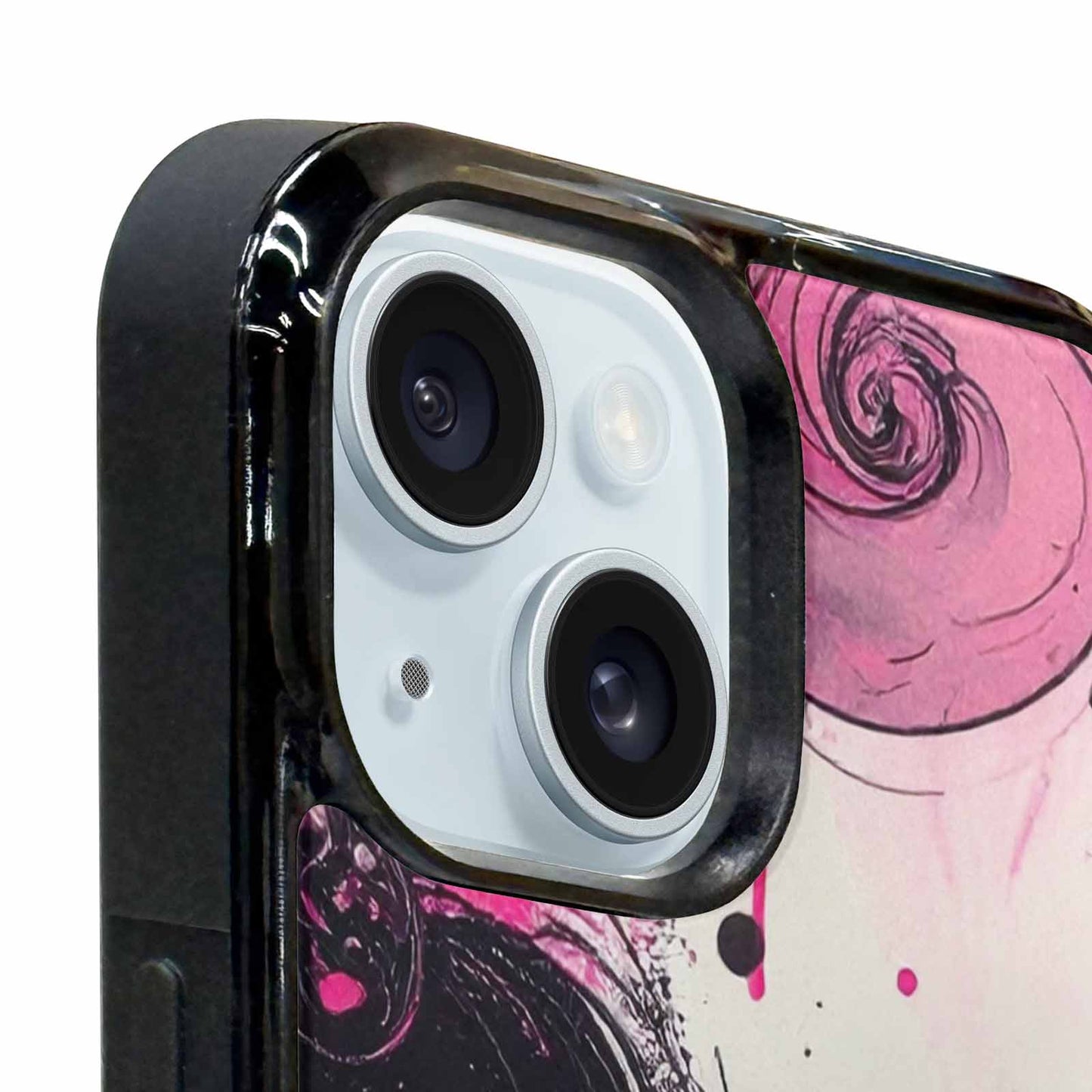 iPhone 15 Plus Case — Van Gogh Swirl Black Pink Ink, Custom Made Phone Cover
