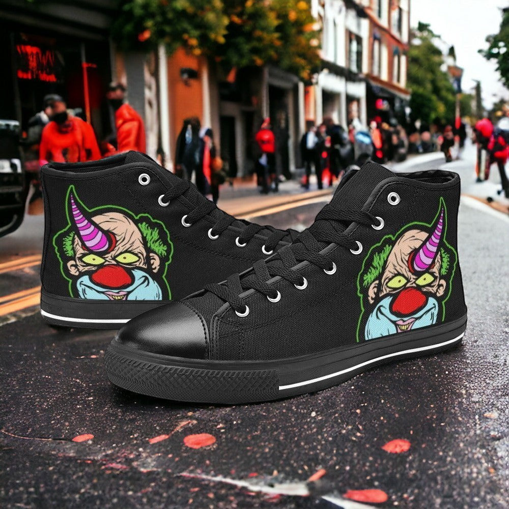 Women's Clown high-top canvas shoes, custom full-wrap printed design — Freaky Shoes