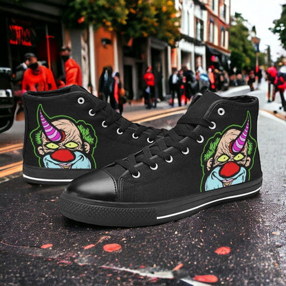 Women's Clown high-top canvas shoes, custom full-wrap printed design — Freaky Shoes