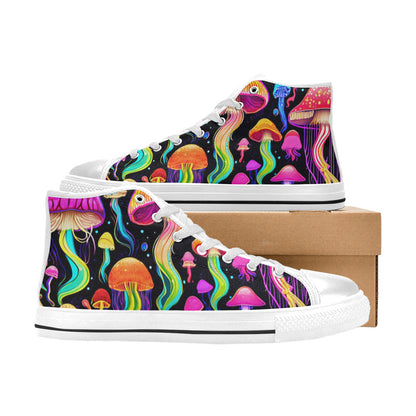 WOMEN'S Jellyfish Vibrant Mushroom Art High Top Canvas Wallpaper Art Custom Shoes