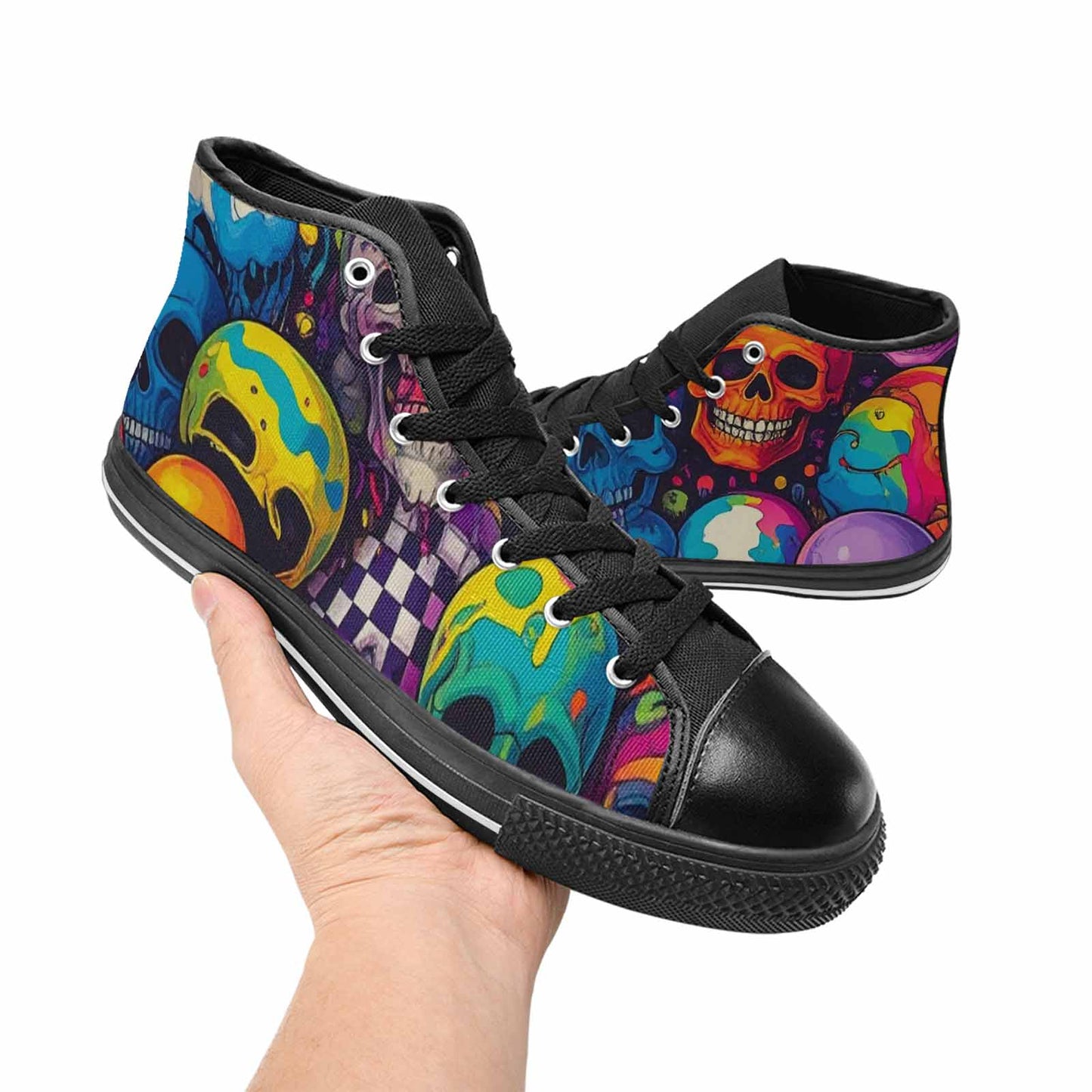 WOMEN'S Skeleton People Face High Top Canvas Vivid Custom Shoes