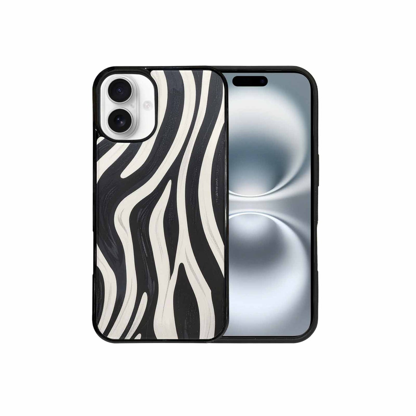 iPhone 16 Plus Case — Modern Zebra Stripe Print Crisp Black, Custom Print Case Cover