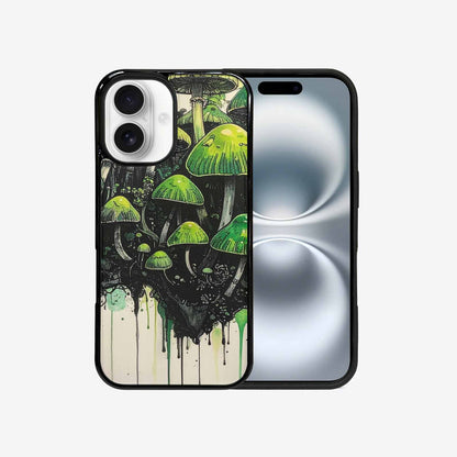 iPhone 16 Case — Rainbow Drip Mushrooms Black Green Ink, Customized Protective Case