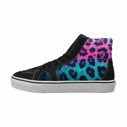 WOMEN'S Leopard Neon Pink Teal Airbrush High Top Canvas Dark Academia Custom Shoes