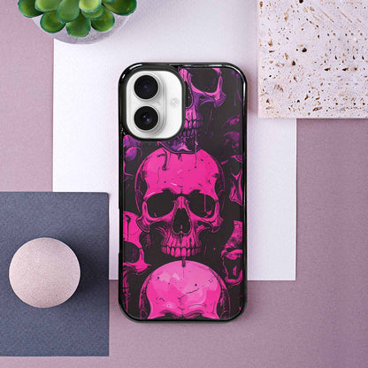 iPhone 16 Case — Pink Purple Skeletons Neon Drip Melting, Custom Printed Phone Case