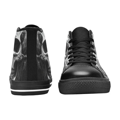 Dark Greyscale Gothic Skull Men's High Top Canvas Shoes | Freaky Shoes®