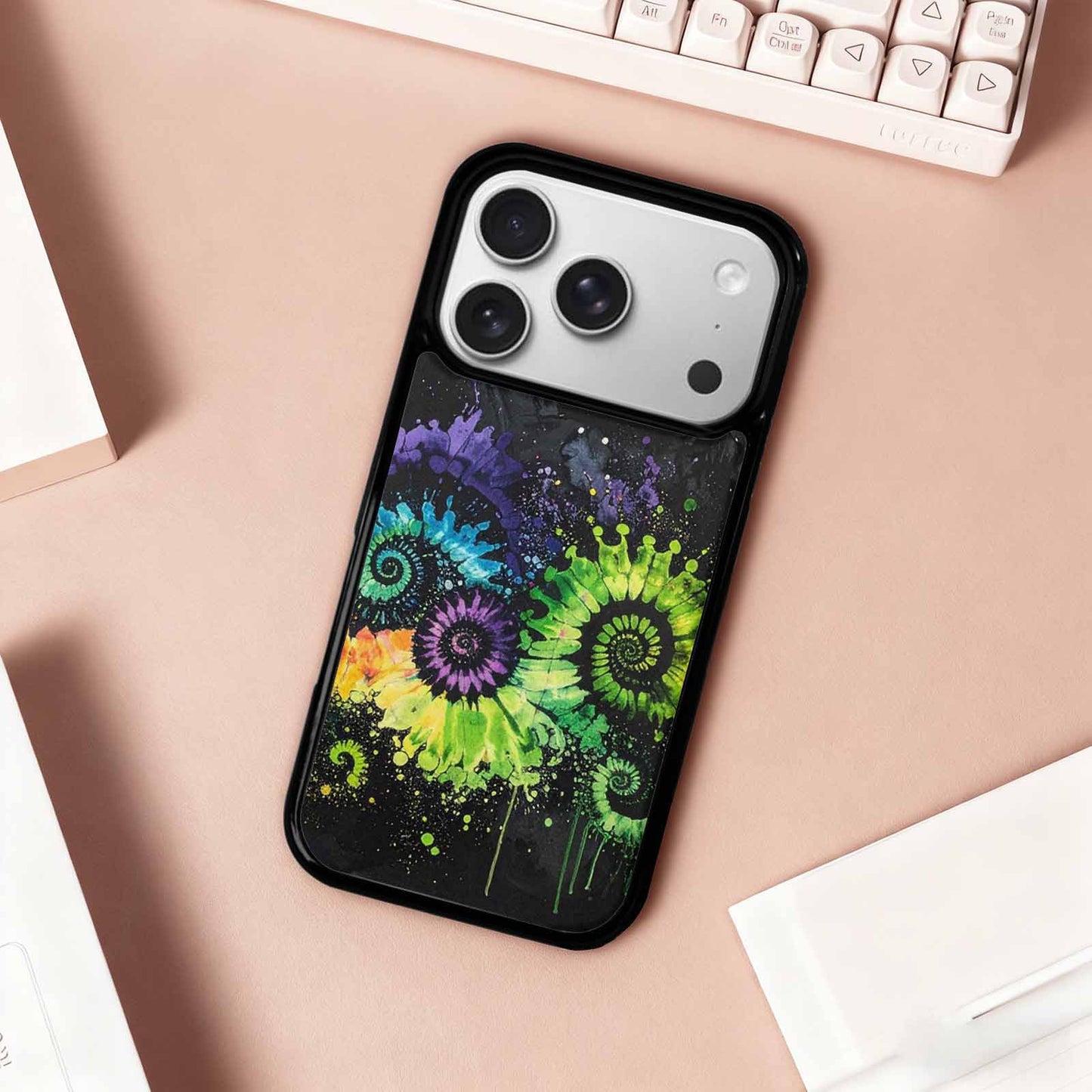 iPhone 17 Pro Case — Black Green Ink Tie Dye Tie, Custom Print Case Cover