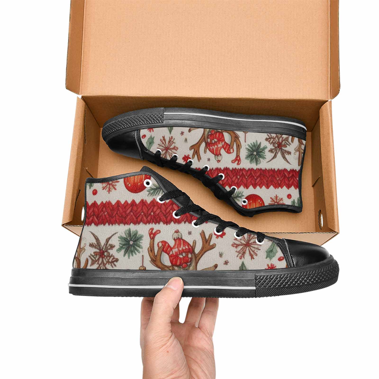 WOMEN'S Christmas Holly Snowflake High Top Canvas Dreamcore Sneakers