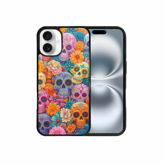 iPhone 16 Plus Case — Ornate Candy Color Skull Pattern Hundreds, Original Design Phone Case